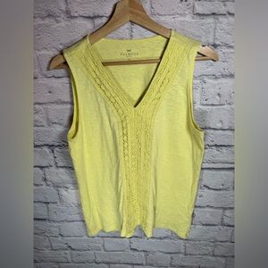 Talbots Yellow Tank Top vneck Front Lace Detail Womens size medium‎ petite